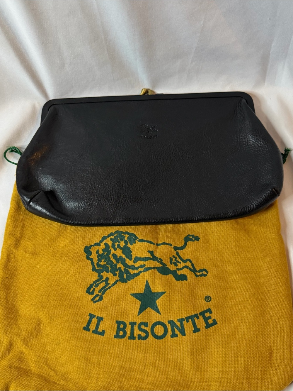 IL Bisonte Wanny Di Filippo Black Leather Kiss Lock Clutch Bag Made in Italy